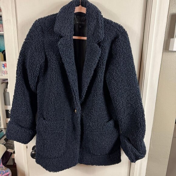 Laveer Navy Blue Teddy Coat Blazer Jacket | XS | Cozy Chic Outerwear - Picture 2 of 9